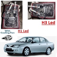 Car Proton Waja Headlamp H1/H3 Headlight Led Bulb Cooling Fan White Lampu Depan Besar Mentol Kereta