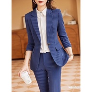 ((Suit Jacket, Pants) Korean Version High-End Women's Suit Suit, Striped Slim-fit Large Size, Weddin