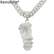 Kemstone ฮิปฮอปครึ่งหน้า Zircon เต็มรูปแบบสีทองเงินจี้สร้อยคอเครื่องประดับสำหรับผู้ชาย