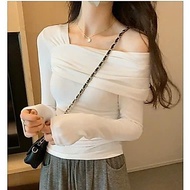 [AVAILABLE SIZE] NIVRA Long-Sleeved Off-Shoulder T-shirt, Sexy Bodycon Off-Shoulder Design, Thick Ri
