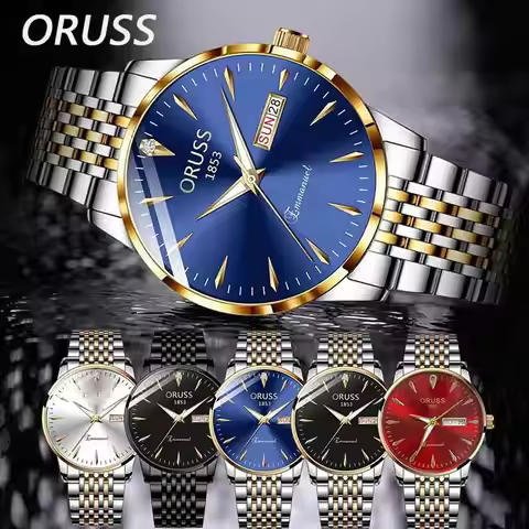 ORUSS Fashion Luxury Men's Quartz Watch Simple Dial Double Calendar Window Luminous Hands Waterproof