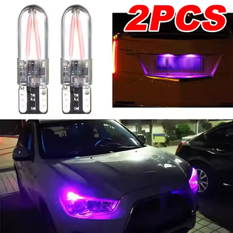 2PCS T10 Pink Purple 194 168 W5W COB LED CANBUS Silica Bright Glass License Light Headlight Bulb Day