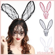 VIC EyeMask Rabbit Headband Face Veil Bunny Ear Headband For Women Bunny Headband EyeMask  Lace Head