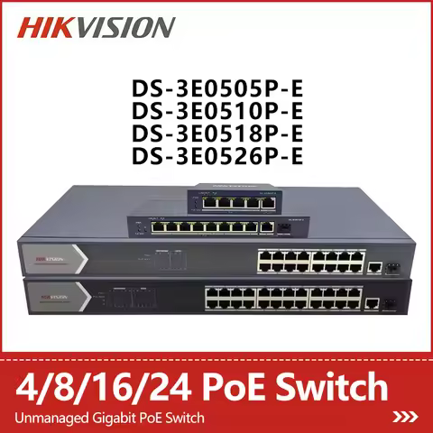 Hikvision 4/8/16/24 Port Unmanaged Gigabit PoE Switch 6KV Surge Protection DS-3E0505P-E DS-3E0510P-E