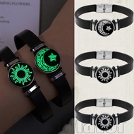 1/2Pcs Luminous Couple Leather Bracelet - Adjustable length Wrist Strap - Sun Moon Lover Strap - Fas