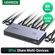 UGREEN 8K 60Hz HDMI KVM Switch USB C USB3.0 KVM Switcher 2 PCs Sharing 1 Monitor,Printer,Keyboard,Mo