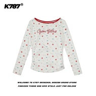 เสื้อยืดแขนยาวปักลายสตรอเบอร์รี่ K787 สำหรับผู้หญิง ทรงเข้ารูป ปกติ คอกลม แขนยาว ระบายอากาศได้ดี ฤดู