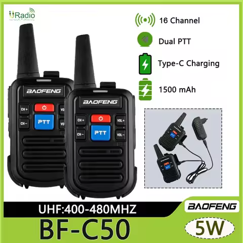 Baofeng BF-C50 Mini Walkie Talkie UHF Dual PTT 5W Kids Woki Toki Type-C Charger Child Intercom HF Tr
