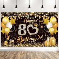 Happy 80th Birthday Banner Backdrop Birthday Party Decorations for Men Women Birthday Photo Backgrou