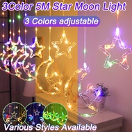 3Color Lampu raya 11Modes star&Moon 5M LED Fairy lights Outdoor light Curtain String Lights for hari