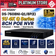 HIK HIKVISION DS-7608NI-Q1/8P(E) 8CH 8 CH CHANNEL 8MP 8.0MP POE NVR IP NETWORK VIDEO RECORDER Power 