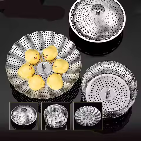 Folding Stainless Food Steamer Vegetable Fruit Food Basket Mesh Steamer Rack Cookware Utensils for C