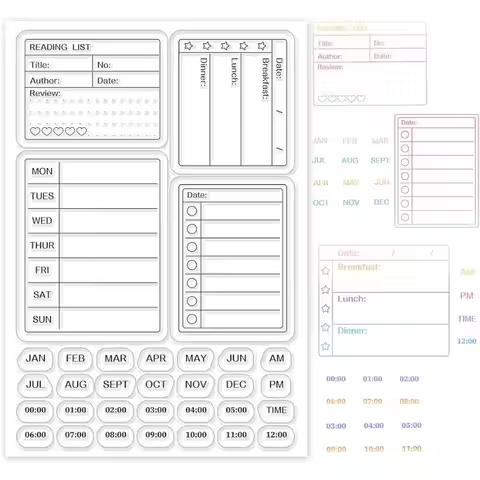 1 Sheet Calendar Planner Silicone Clear Stamps Month Week Date Time Transparent Stamps for Card Maki