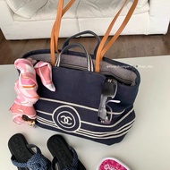 Chanel • 海軍藍條紋沙灘包 小號 附盒
