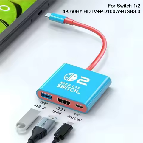 3 In 1 USB C HUB Type C to HDMI PD100W Charge Docking Station 4K 60Hz USB-C 3.0 for Switch 2/Switch/