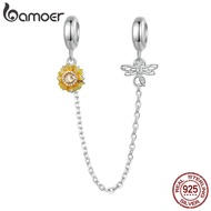 Bamoer 925 Sterling Sliver Charms Beads Safety Chain Sunflower Design Diy For Bracelet Gifts For Wom