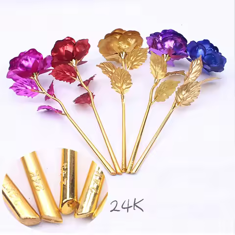 24K Gold Foil Rose Flower Without Box Valentine's Day Lover Gift Birthday Romantic Golden Rose Home 