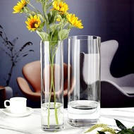🚓Simple Thick Transparent Glass Cylindrical Straight Vase Floor High Vase Wedding Celebration Decoration Drunk Wood Deco