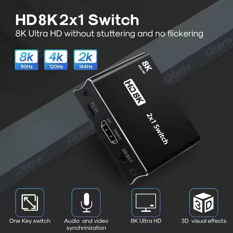 8K Switch HDMI 2.1 Switcher Adapter 4K120Hz 1080p 8Kp60 2x1 Switch Video Converter for PS4 PS5 Camer