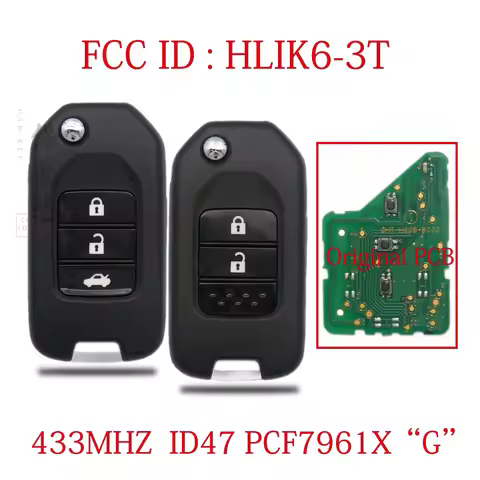 BaoJiangDd car key Fit for HONDA Fit CITY VEZEL CIVIC Jazz XR-V Remote key FCC ID : HLIK6-3T 433MHZ 