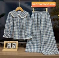 Pizama dài tay kẻ caro quần dài bé gái (16-48kg)