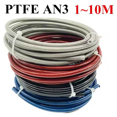 AN3 1M~10M Motorcycle Braided PVC Stainless Steel PTFE Brake Pipe Line Hose Brake Line Gas Oil Fuel 