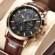 2022 New Mens Watches LIGE Top nd Luxury Leather Casual Quartz Watch Men's Sport Waterproof Clock Watch Relogio Masculino+Box