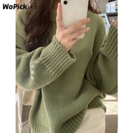 Heping Green Round Neck Pullover Sweater Women Spring Autumn oversize Japanese Lazy Retro High-End C