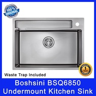 Boshsini BSQ6850 Undermount Kitchen Sink. Nano Coating. Waste Trap Included. SUS304 Stainless Steel. Local SG Stock.