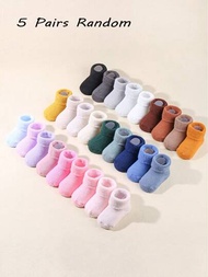 帶有防滑抓紋的隨機襪子,寶寶幼兒兒童通用厚實保暖冬季襪 0-6t 6-12t 5雙裝
