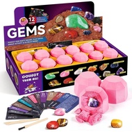 Byncceh Gemstones Dig Kit - Dig it up 12 Real Gemstone and Crystal for Kids Gems Digging Kit Mineral
