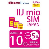 日本 純日系 Docomo llj mio sim 4.5G 無限 日本 data sim 5/7/15/30天 信號穩定 網速快