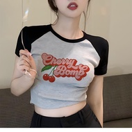 cherry love  Team Jesus graphic yk2 crop top Female 90s cute 2000s hippie clothes crop top