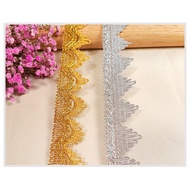 3 Yards Hollow Out Gold Silvery Polyester Weaving Lace Trim Fabric Sewing DIY Craft Collar Cuff Brid