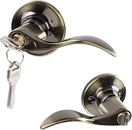 Ohuhu Keyed Door Knob Lever With Lock And Key, Wave Lever Entry Door Handle Knob Lock With Key Leverset Lockset
