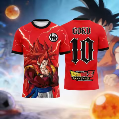 2026 Summer Dragon Ball 3D T-shirt Oversized Gogeta SSJ4 Red Lightning Print Breathable Gym Streetwe