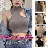 EVARIEN - Dearly Crop Top Asymmetrical Asymmetrical Asymmetrical Turtle Neck Knitted Tee Top