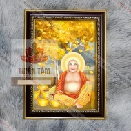 Wall painting of Maitreya Buddha 36x48cm in glossy fabric, genuine composite frame