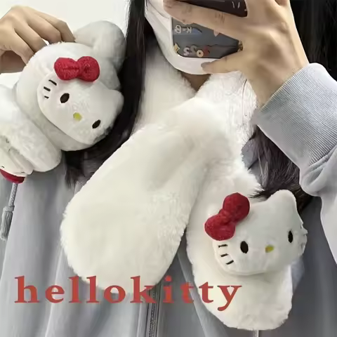Hello Kitty Plush Gloves Earmuffs Scarf Sanrio Cute Warm Coldproof Hat Kawaii Christmas Gift