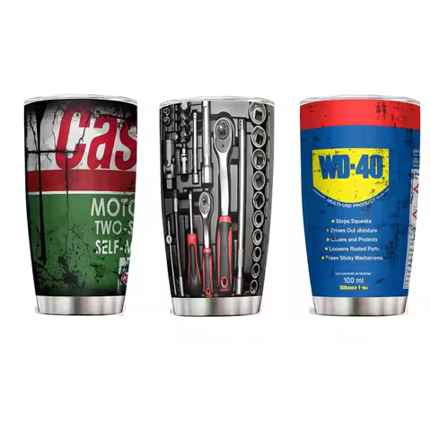 20Oz Stainless Steel vacuum Tumbler WD40 Engine Oil filter print Car Cup with Straw and Lid for Cold