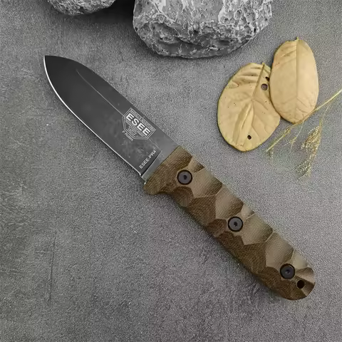 ESEE Fixed Blade Tactical Knife, EDC Outdoor Camping Tactical Straight Knife Survival Knife D2 Blade