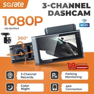 So.rate 3 Channel Dashcam FHD 1080P Wifi Panoramic 360° Infrared Night Vision 24h Parking Monitor Da