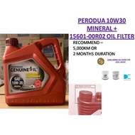 Perodua Oil Filter 15601-00R02-000 + 10W30 Genuine Motor Mineral Oil 3L NEW PACKAGING