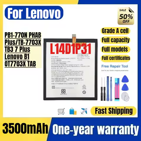 L14D1P31 for Lenovo PB1-770N PHAB Plus/TB-7703X/TB3 7 Plus/Lenovo B1/OT7703X TAB Phone Battery Repla
