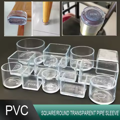 1-8Pcs PVC Chair Leg Socks Transparent Table Floor Feet Cover Protector Pads Furniture Square/round 