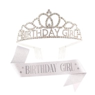 CIEHER Pink Princess Birthday Crown and Birthday Sash Set, Birthday Girl Crown Birthday