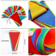 MERAH Colorful Red and White Triangle Cloth Flags Decorative Flags 15 Flags 6.5 Meters long