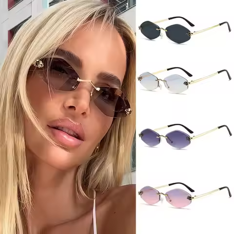 Frameless Cut Edge Sunglasses Diamond Shaped Personalized Leopard Sunglasses UV Resistant Small Fram