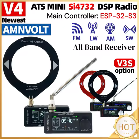 AMNVOLT V4/V3S ATS MINI SI4732 Radio ALL Band DSP Radio FM AM SSB LSB USB Receiver, built-in Hi-Z He