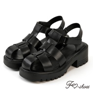 FM SHOES Lightweight Sawtooth Roman Sandals Black